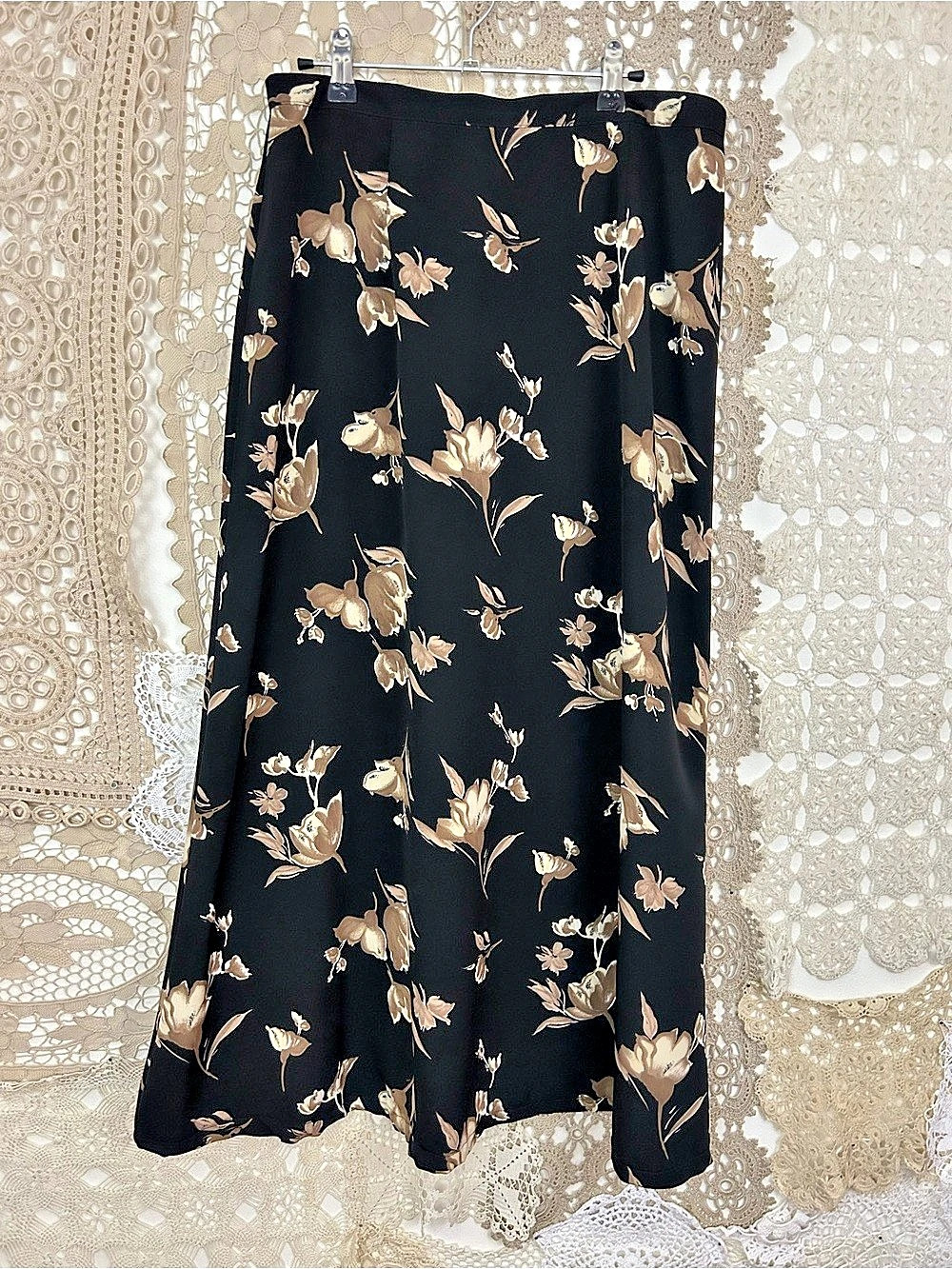 Vintage Braemar by Jeremy Scott Floral Midi Skirt Black & Brown Size 12